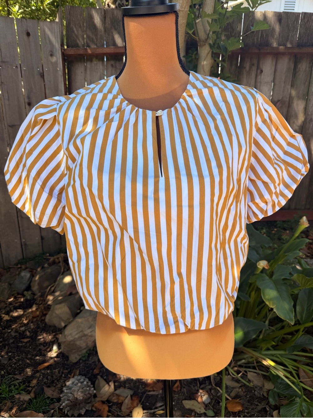 AYR Striped Short Sleeve Top in Mustard and White